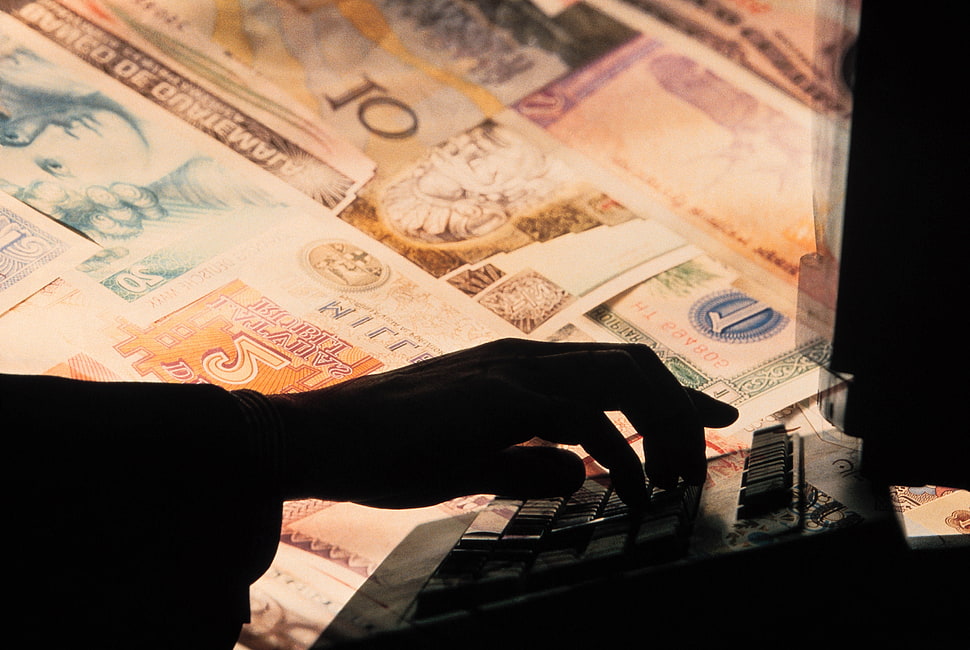 silhouette of hand pressing computer keyboard HD wallpaper